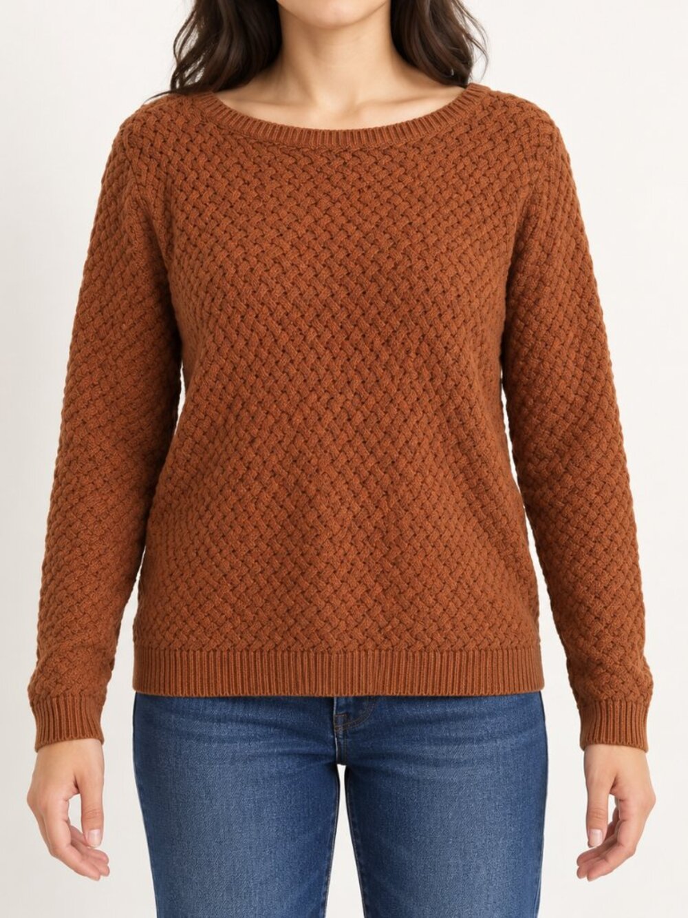 Women's Textured Crewneck Sweater in Rust
